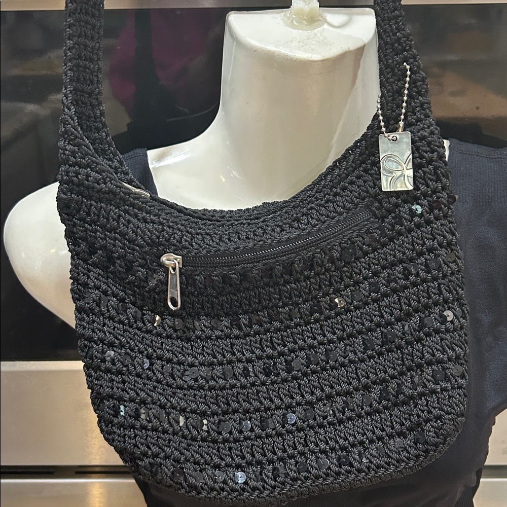 Lina Black Crochet Shoulder Bag